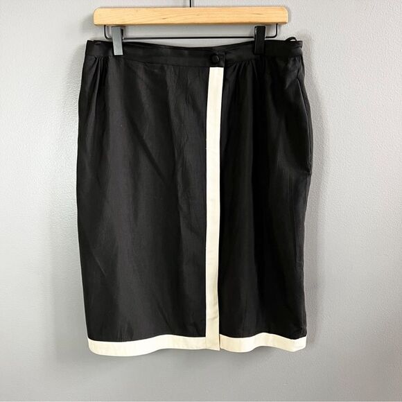 Vintage 1980’s Pia Rucci 100% Silk Wrap Skirt Black and Ivory Size 12 - Picture 2 of 12
